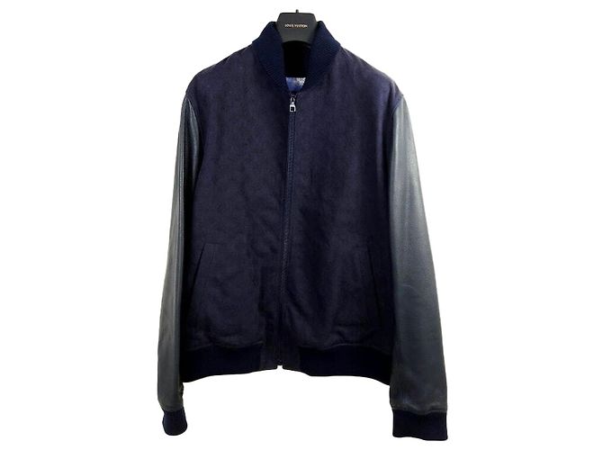 Louis Vuitton Leder-Denim-Blousonjacke mit Aquarell-Monogramm Schwarz