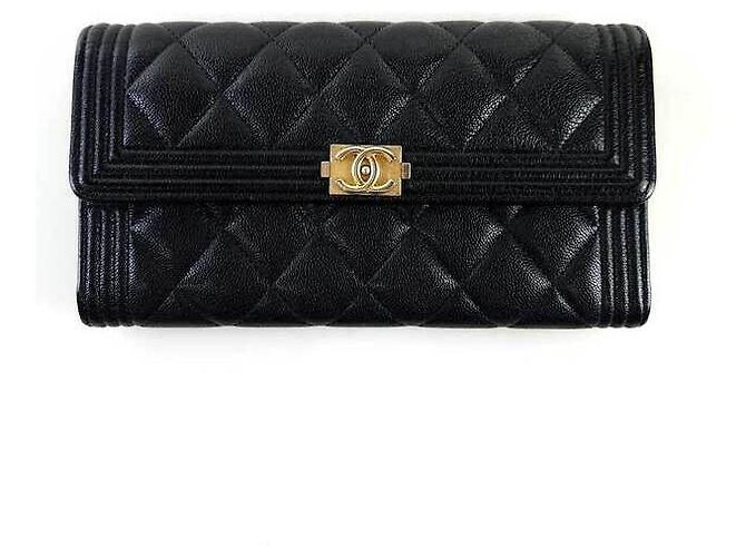 Chanel Boy Caviar Flap Long Wallet Black
