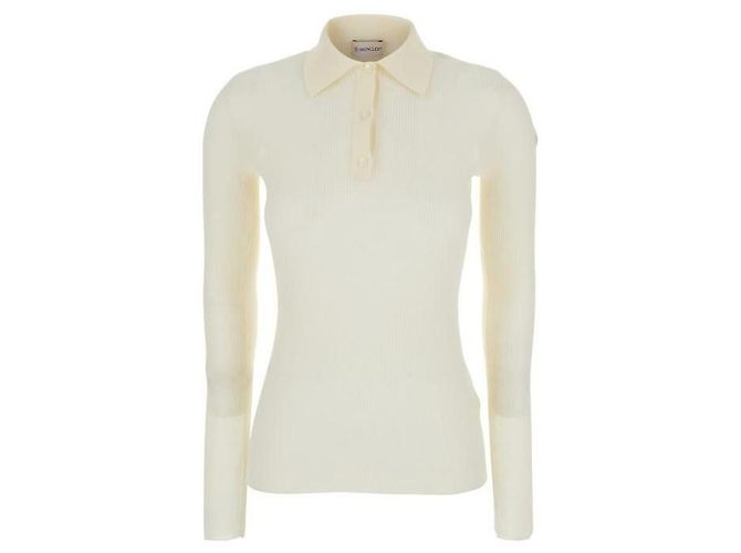 Moncler Polo de algodão misto com ribanas e patch de logo Branco