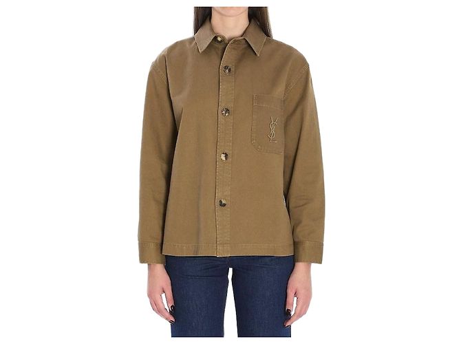Saint Laurent Overshirt aus Baumwoll-Leinen-Gabardine Braun