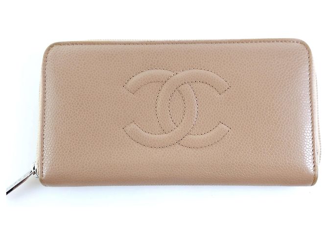 Chanel cc CC Caviar Zip Long Wallet Orange