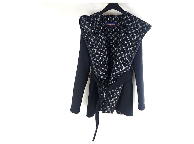 Louis Vuitton Monogram Belted Short Wrap Peacoat Black