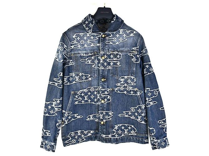 Louis Vuitton Pharrell Williams Nigo Denim Monogram Workwear Bomber Jacket Blue
