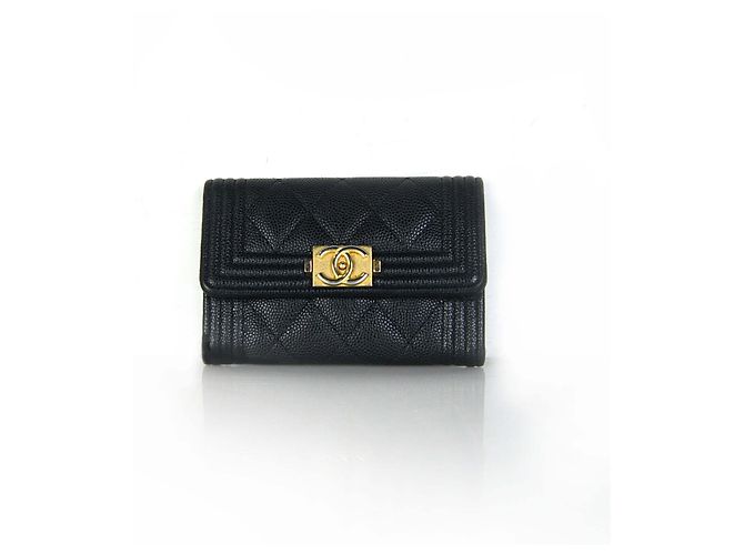 Chanel Boy Caviar Flap Card Wallet Black