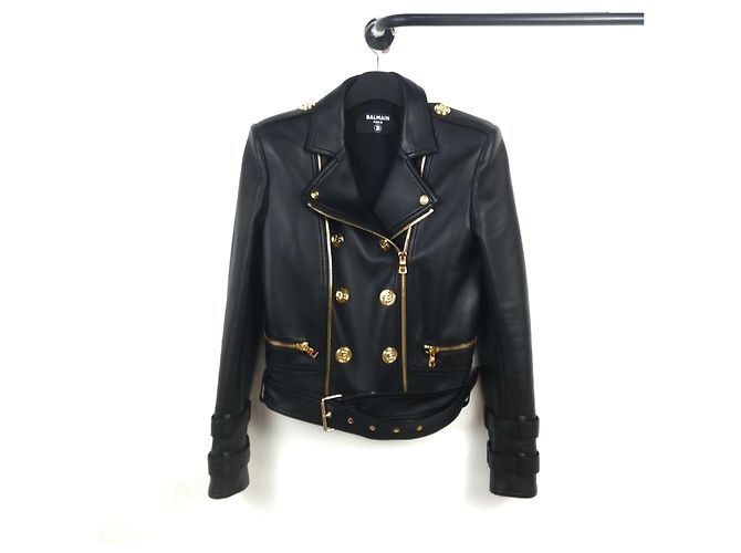 Balmain Lammfell Rider Lederjacke Schwarz