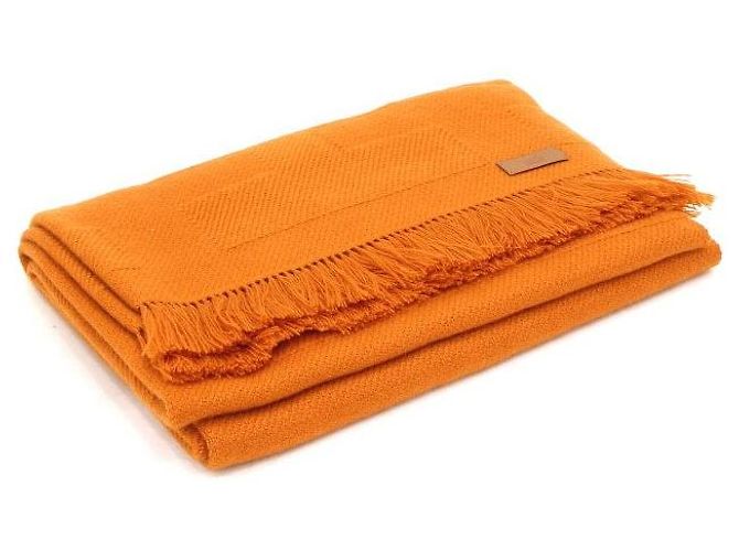 Hermès Bufanda Rayada Naranja de Cachemira Unisex