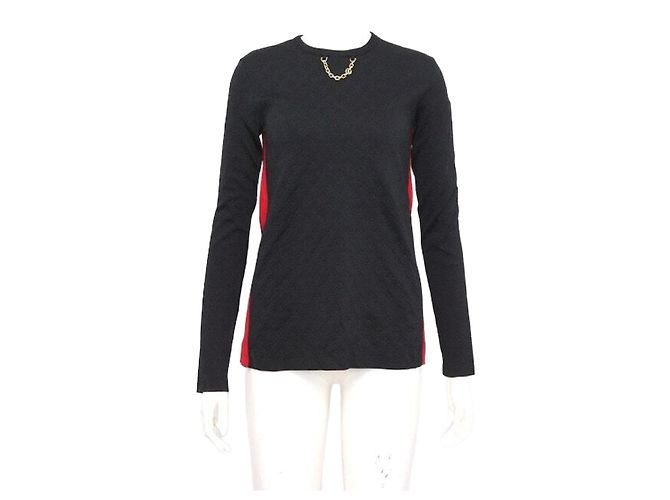Louis Vuitton Monogram Embossed Gold Chain Decor Pullover Women’s Knit Black
