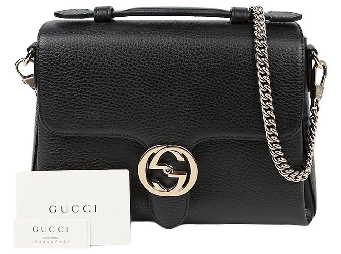 Gucci Interlocking Top Handle Tote Shoulder Bag Black