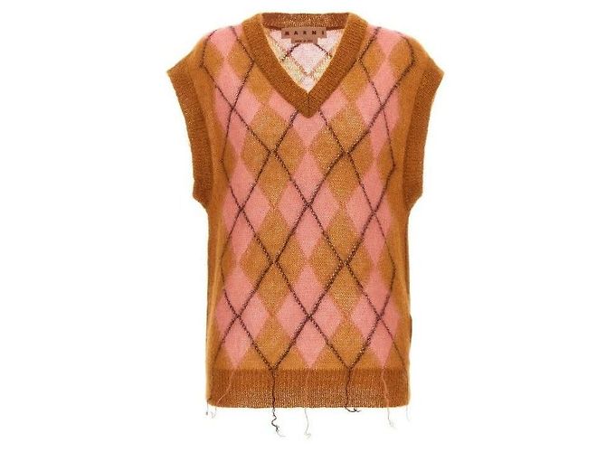 Marni Leichter Mohair-Argyle-Weste Orange