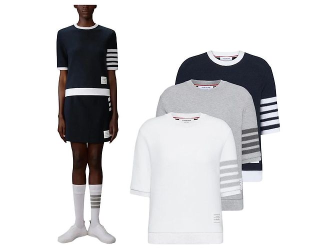 Thom Browne T-shirt en coton texturé à manches courtes Bleu