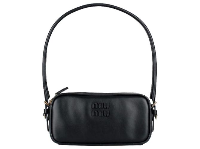 Miu Miu Bolsa de ombro em couro com logo Preto