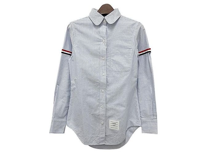 Thom Browne Camicia Oxford a Righe Azzurra Chiara Blu
