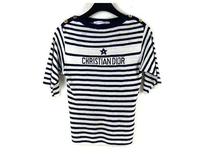 Dior Leinen Kaschmir Seide Mariner Kurzarm Rippstrick Mehrfarben