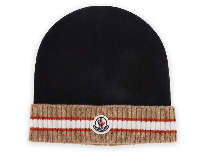 Moncler Color Block Logo Patch Wool Beanie (Black) Multiple colors