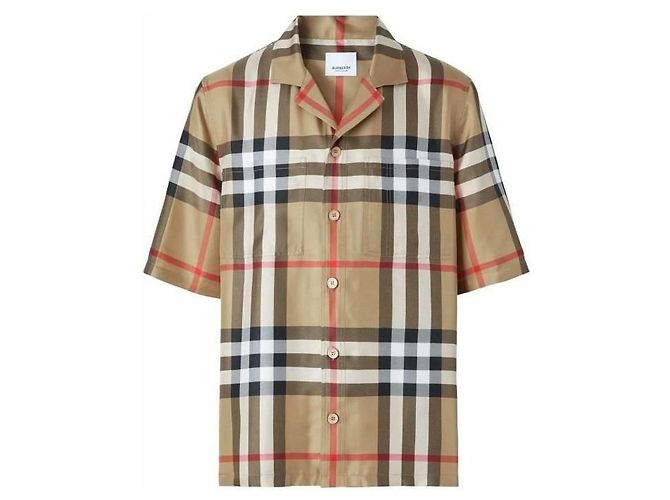 Burberry Kurzarm-Hemd aus Seide mit Karomuster Mehrfarben