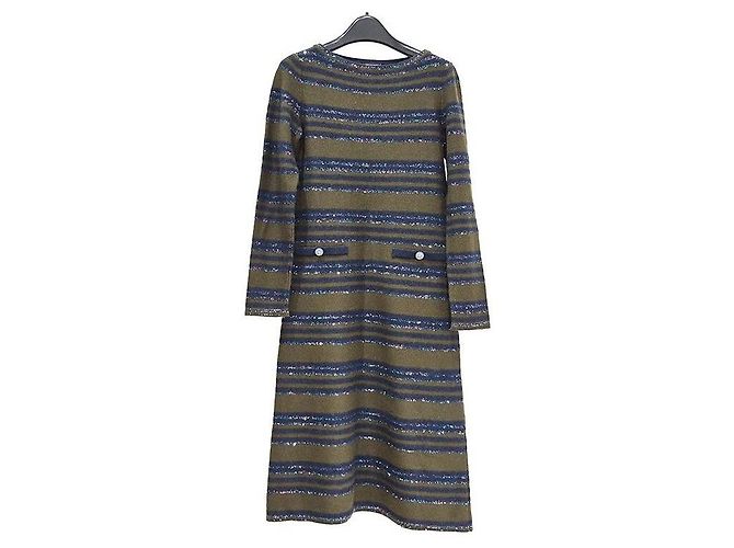 Chanel Sequin Stripe Dress Green