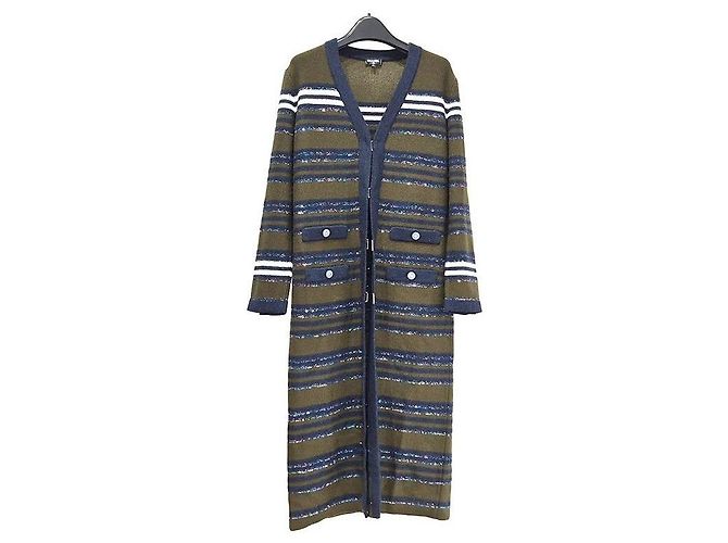 Chanel Sequin Stripe Long Cardigan Green