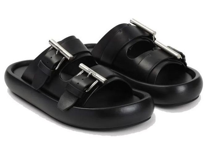 Alexander Mcqueen Double Buckle Leather Sandals Black