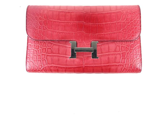 Hermès Constance Wani Alligator Flap Long Wallet Red