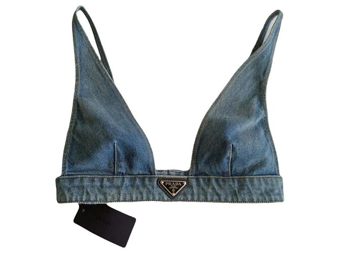 Top bralette de denim Prada IT38 Azul