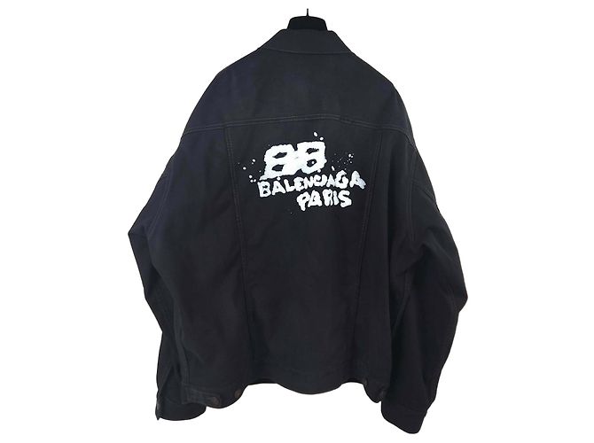 Balenciaga Hand Drawn BB Denim Jacket Black