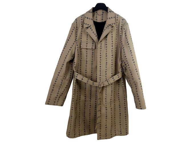 Louis Vuitton Stripe Monogram Belt Coat Brown