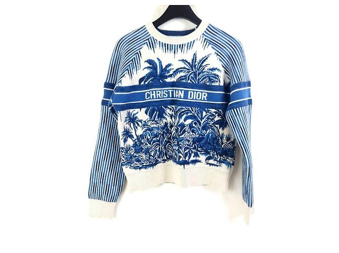 Dior Logo Palm Kaschmir Wolle Strick Blau