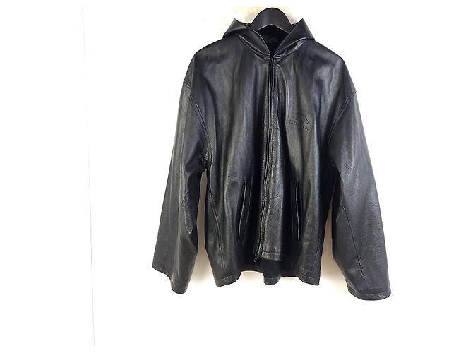 Balenciaga Giacca in pelle oversize con cappuccio e zip con logo Multicolore