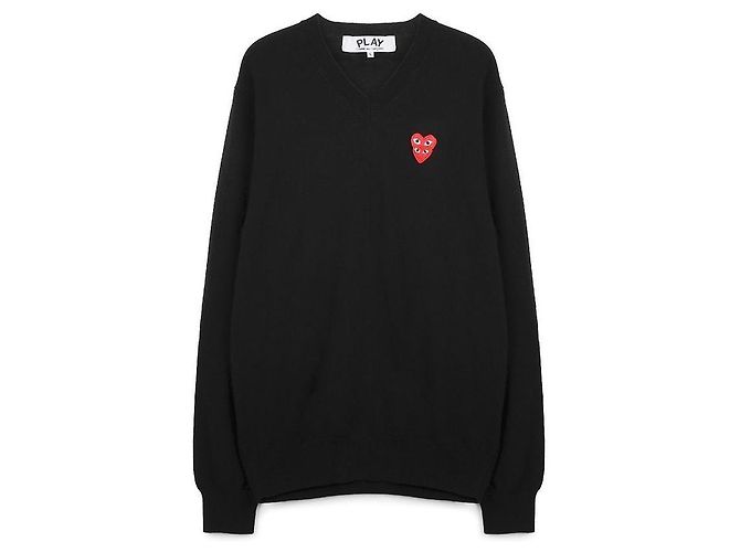 Comme Des Garcons Strickpullover mit Double Heart Patch Schwarz 