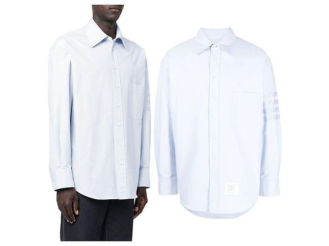 Thom Browne Camicia in cotone con maniche diagonali Blu