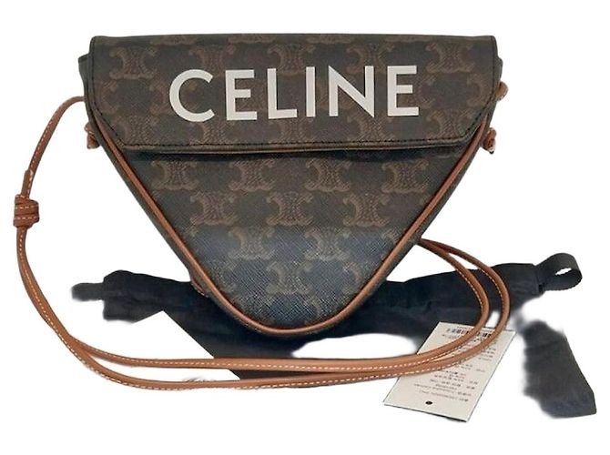 Céline Bolsa transversal em canvas tan Triomphe Triangle Marrom