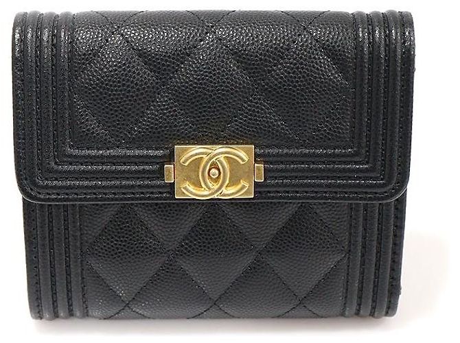 Chanel Black Caviar Gold Boy Wallet (Internal Chip)