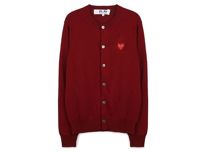 Comme Des Garcons Cardigan en strass rouge en forme de cœur