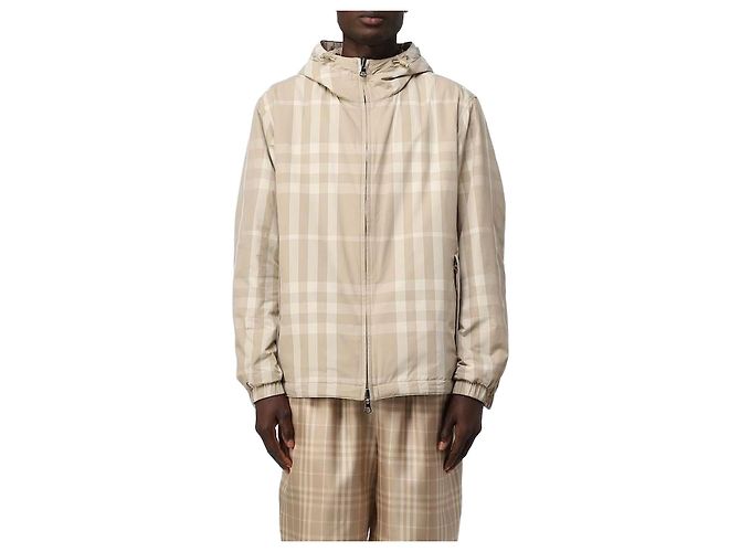 Burberry Reversible Checkered Nylon Hooded Jacket Orange
