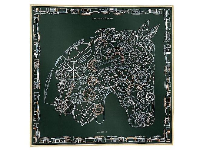 Hermès Lenço de Seda Complication Equestre Marrom