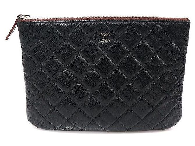 Chanel Clutch Classico Medio in Pelle Nera Caviar Argento Nero