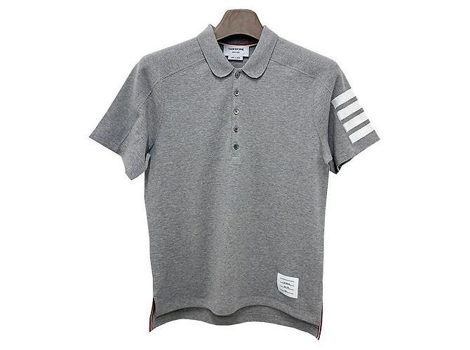 Thom Browne Polo aus Baumwoll-Piqué mit Detail in Hellgrau Braun