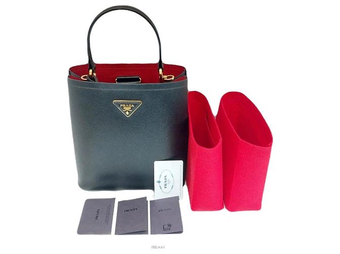 Prada Mittelgroße doppelte Saffiano Eimer Tasche Rot 