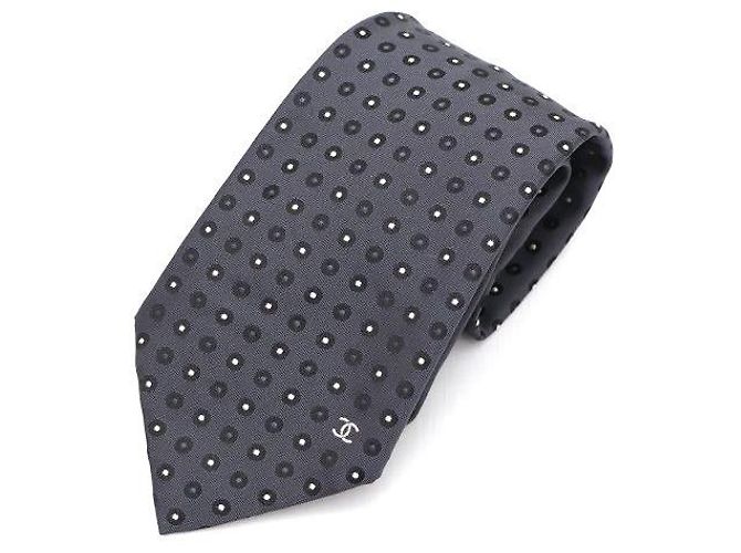 Chanel Dot Pattern Tie Silk Tie for Men Brown