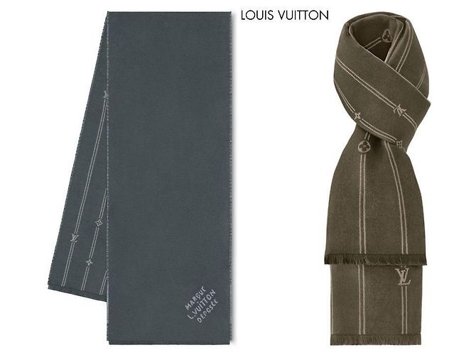 Louis Vuitton Sciarpa a righe con monogramma khaki Multicolore