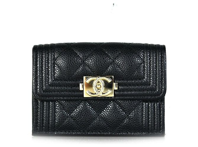 Chanel Mini portafoglio Boy Caviar Nero
