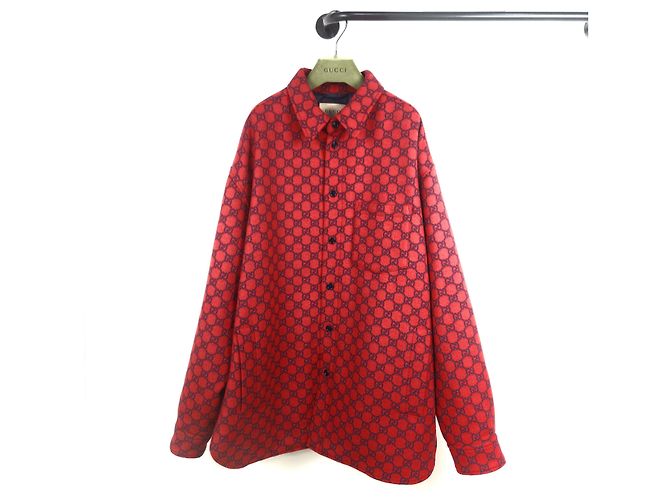 Gucci gg GG Wool Flannel Padded Overshirt Red