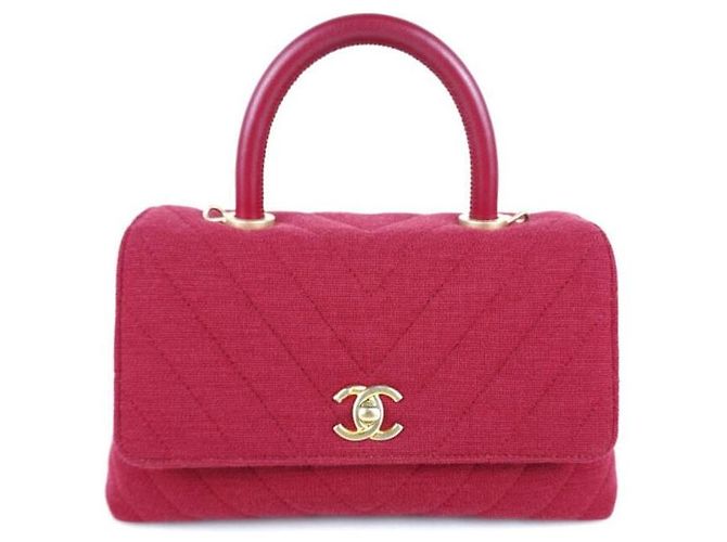 Chanel Borsa Tote in Tessuto Coco Handle Borsa a Spalla Rosso