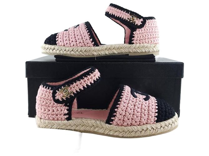 Chanel cc CC Turn Lock Ankle Strap Espadrille Knit Sandals Multiple colors