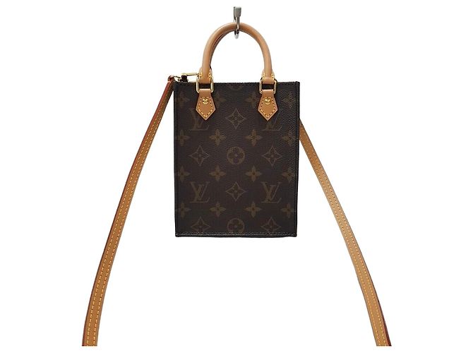 Louis Vuitton Monogram Petit Sac Plat Tote Crossbody Bag Brown