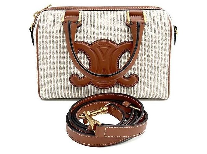Céline Bolsa Boston de tecido pequena Marrom