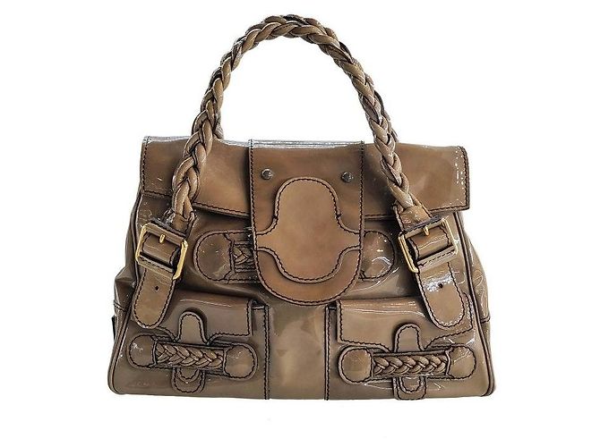 Valentino Bolsa Tote de verniz Marrom