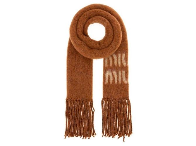 Miu Miu Sciarpa in mohair con logo Marrone