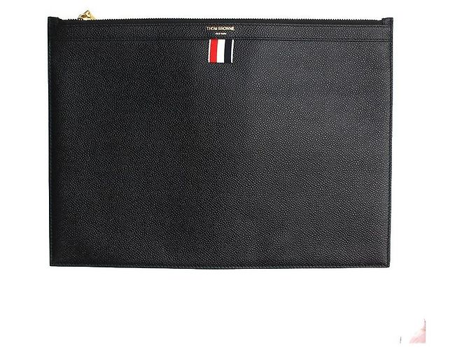 Pochette en cuir noir Thom Browne