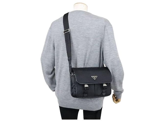 Prada Re-Nylon Saffiano Leather Shoulder Bag Black
